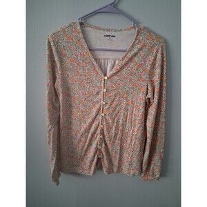 Women’s Blouse Lands End xs Jersey Soft Floral Button Cottage Colorful Top